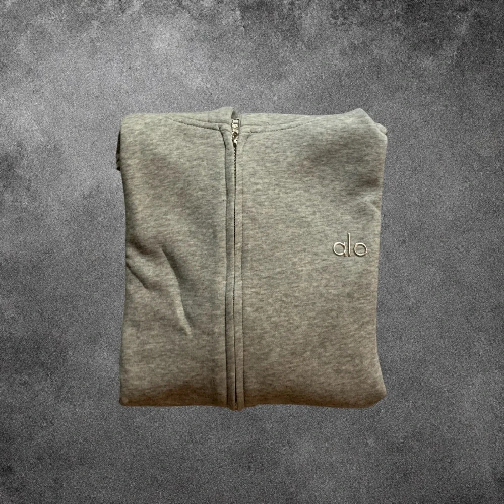 Alo Yoga Accolade Zip Hoodie Open Leg Sweatpants Set Heather Grey Small Exc